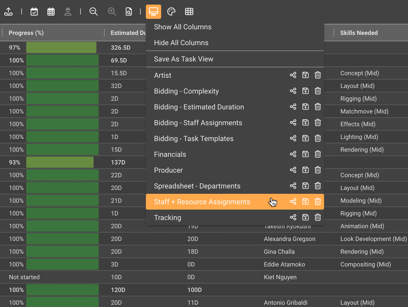 Save Task Views for quick recall