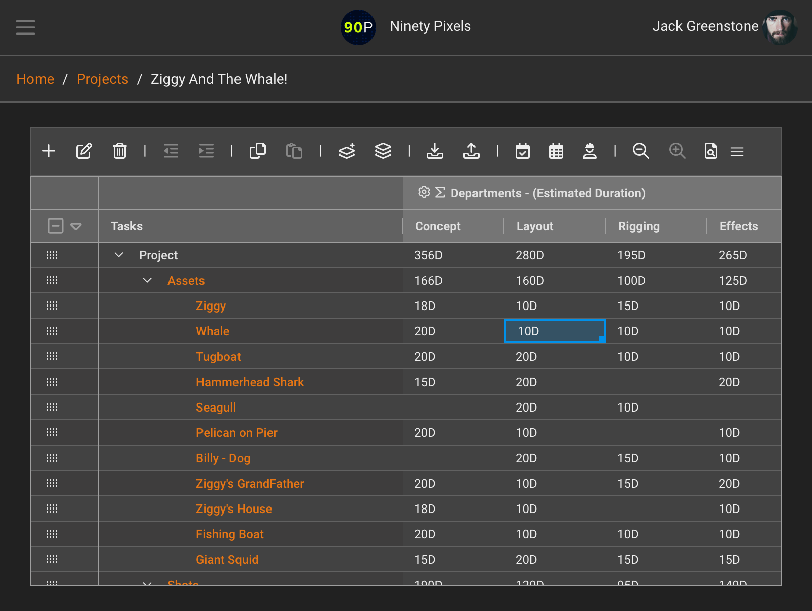 Update tasks with Spreadsheet view