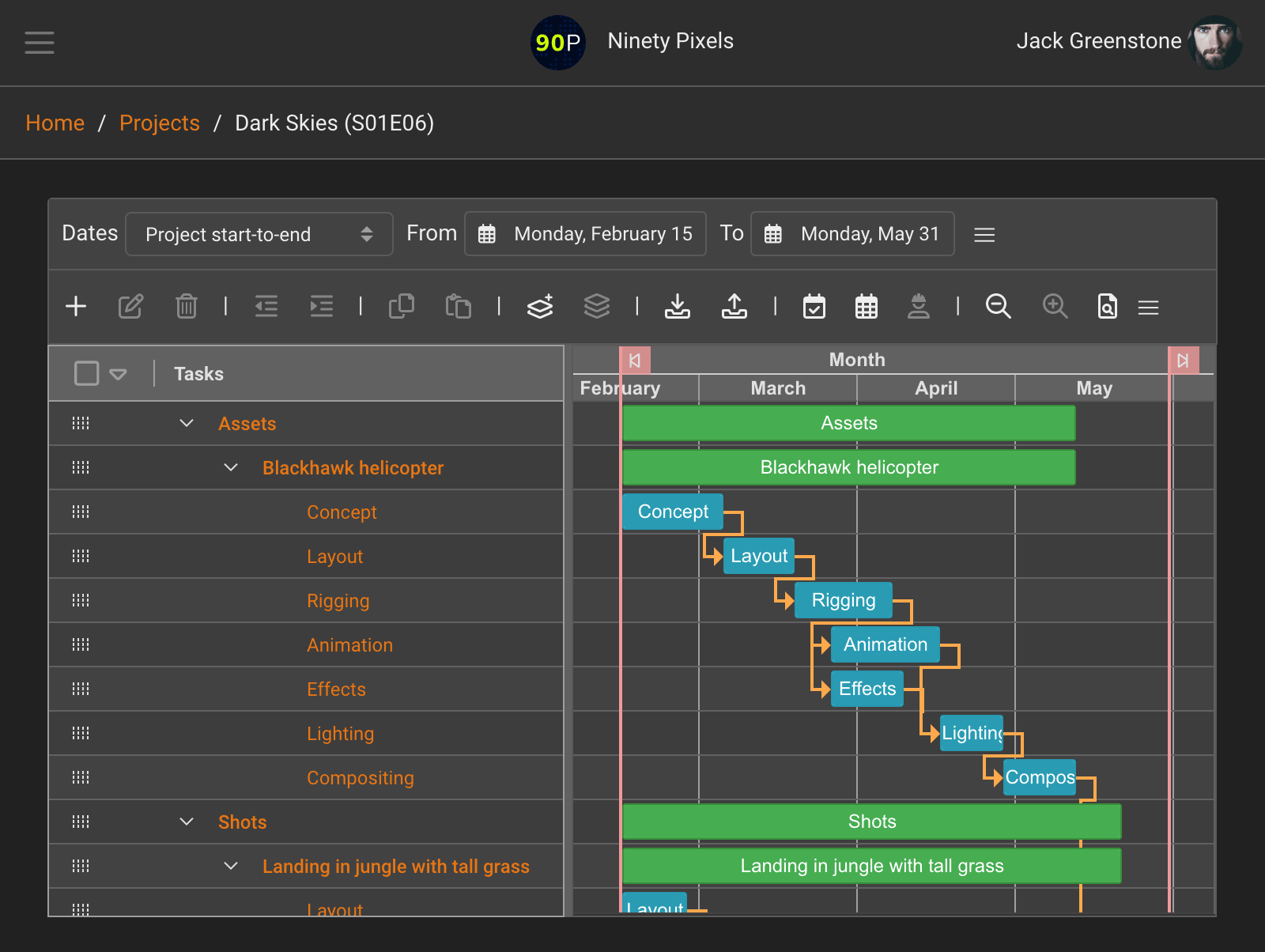 Projectal tracks the progress of your VFX project