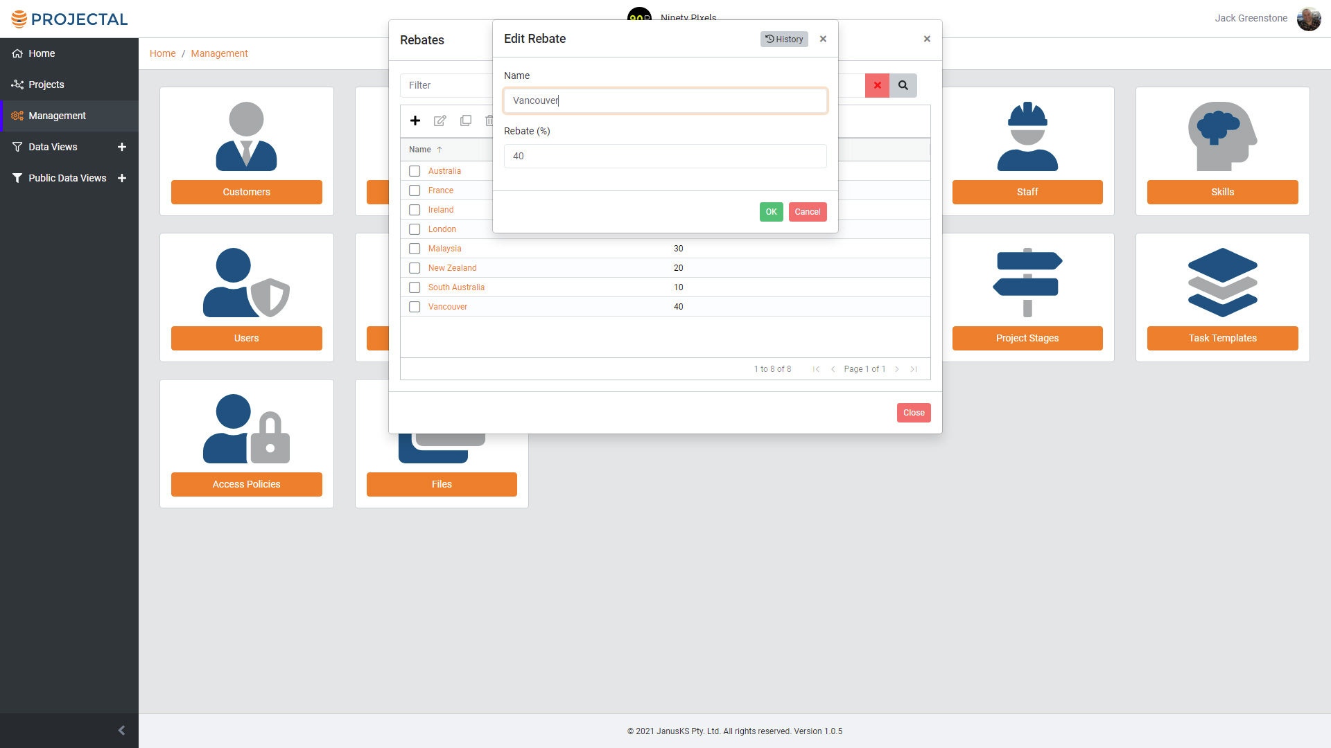 Defining Rebates in Projectal